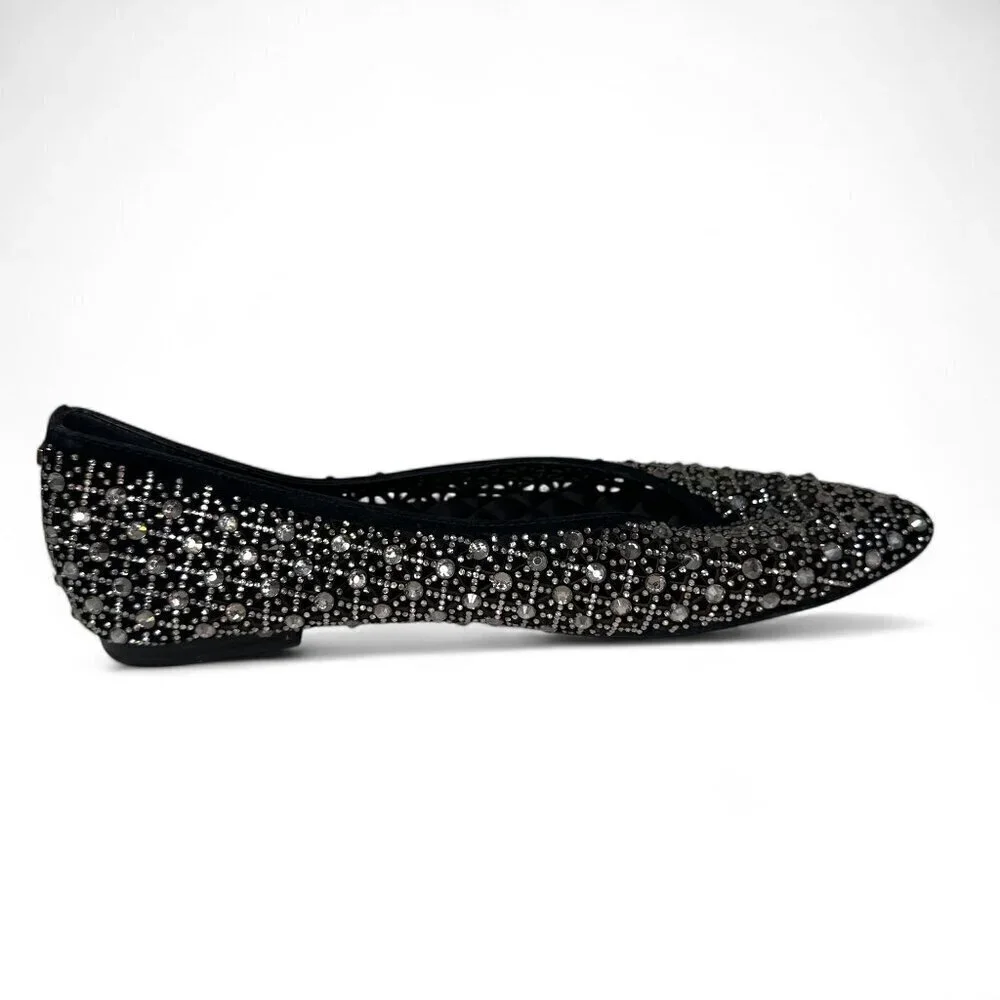 Birdies Women's Goldfinch Pointed Toe Suede Ballet Flat in Pewter Crystal 8.5 - Picture 8 of 16